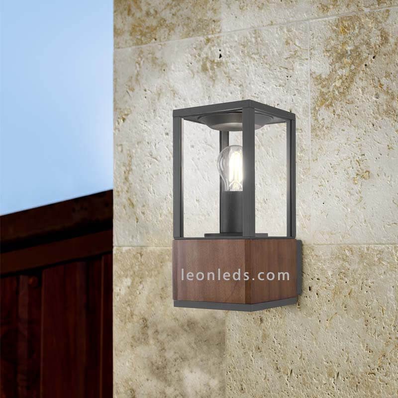 Aplique para exterior de madera rústico Garonne 1xE27 de Trio Lighting