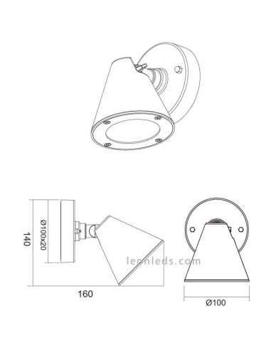 Lampe d'extérieur pliante en aluminium anthracite Kaveri 1XGU10 | Éclairage LeónLeds | mesures de cloche