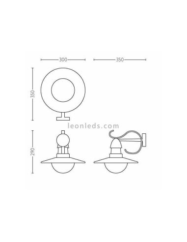 Applique murale d'extérieur vintage E27 aluminium Topiary dimensions Marque Philips | Éclairage LeonLeds