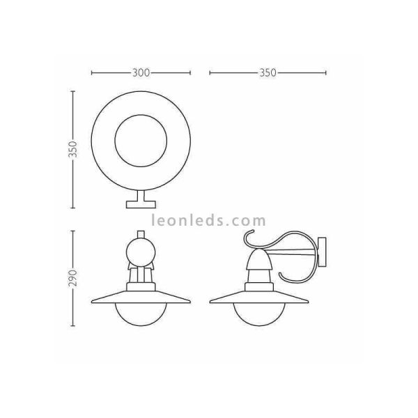Applique murale d'extérieur vintage E27 aluminium Topiary dimensions Marque Philips | Éclairage LeonLeds