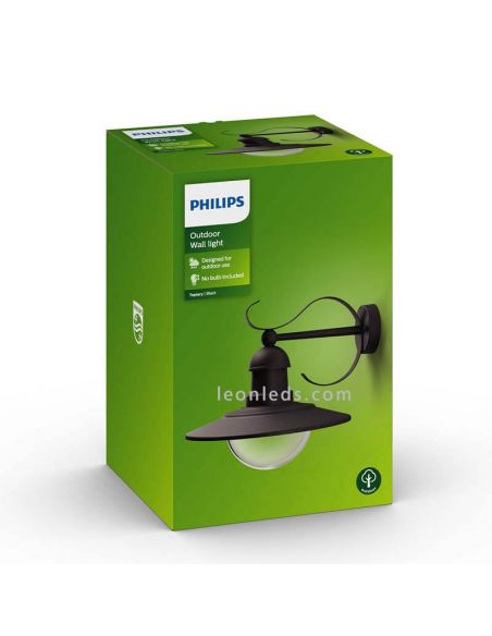 Vintage lâmpada de parede ao ar livre E27 alumínio Foto da série Topiary da embalagem da marca Philips | Leon Iluminação LED