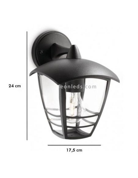 Dimensiones aplique E27 exterior negro MyGarden Creek Philips | LeónLeds Iluminación