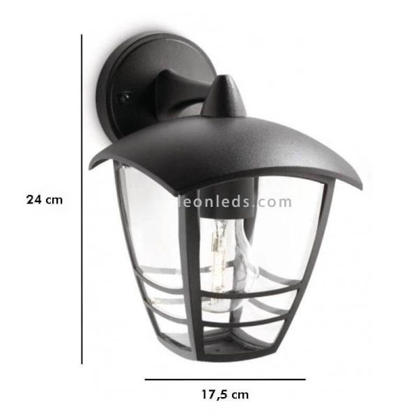 Dimensions applique murale extérieure E27 noire MyGarden Creek Philips | Éclairage LeonLeds