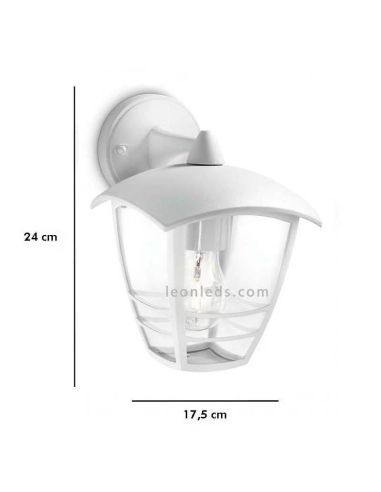 Abmessungen der E27-Außenwandleuchte aus weißem Aluminium von MyGarden Creek Philips | LeónLeds Lighting