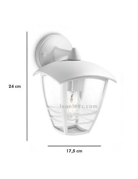 Dimensions de l'applique murale extérieure E27 en aluminium blanc MyGarden Creek Philips | LeónLeds Lighting