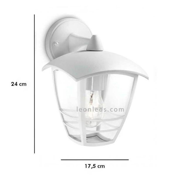 Dimensões da luminária de parede externa E27 em alumínio branco MyGarden Creek Philips | LeónLeds Lighting