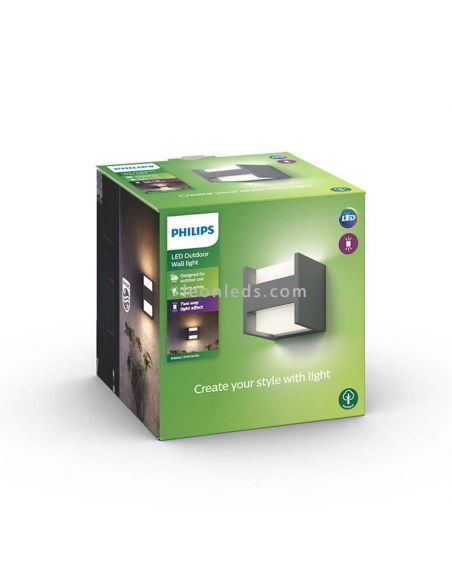 Aplique LED exterior cuadrado Arbour 2x4.5W embalaje Philips | LeonLeds Iluminación
