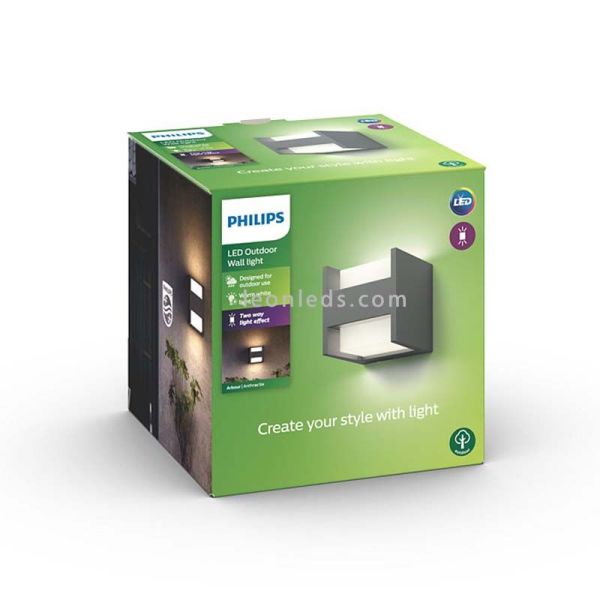 Aplique LED exterior cuadrado Arbour 2x4.5W embalaje Philips | LeonLeds Iluminación
