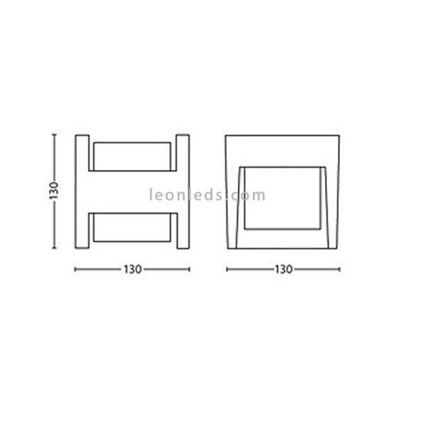 Dimensões arandela LED quadrada para exterior Arbor 2x4,5W Philips | Leon Iluminação LED