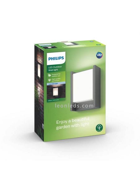 Aplique tecnología LED de pared exterior aluminio Arbour foto del paquete marca Philips | LeónLeds Iluminación