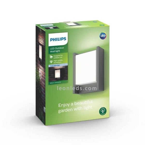 Aplicar parede exterior de alumínio Arbor tecnologia LED foto do pacote da marca Philips | Leon Iluminação LED