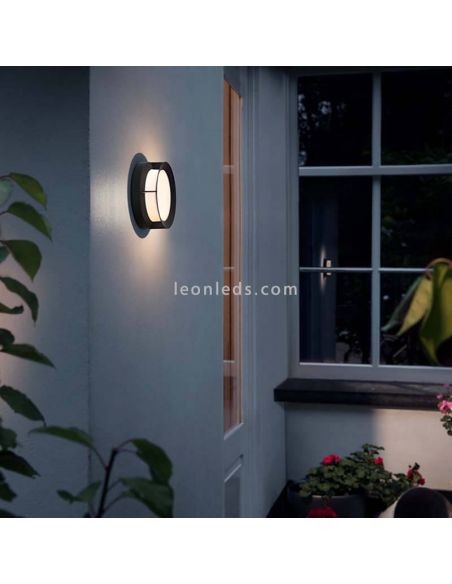 Aplique LED redondo Actea negro exterior 12W IP44 Philips | LeonLeds Iluminación