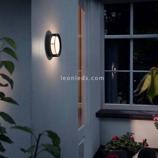 Aplique LED redondo Actea negro exterior 12W IP44 Philips | LeonLeds Iluminación