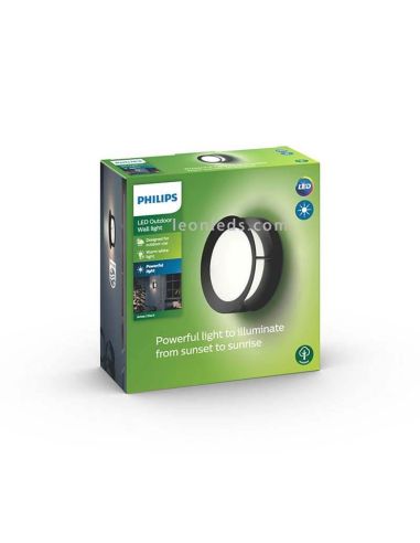 Embalaje aplique LED redondo Actea negro exterior 12W Philips | LeonLeds Iluminación