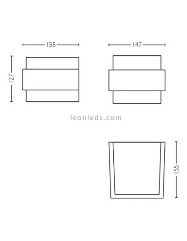 Dimensions applique murale d'extérieur E27 Shovel carrée bidirectionnelle en acier inoxydable Philips | Éclairage LeonLeds