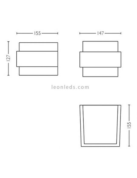 Dimensions applique murale d'extérieur E27 Shovel carrée bidirectionnelle en acier inoxydable Philips | Éclairage LeonLeds