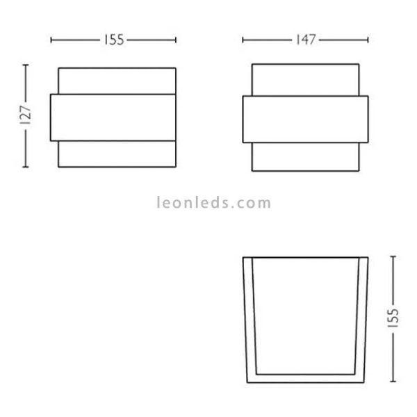 Dimensions applique murale d'extérieur E27 Shovel carrée bidirectionnelle en acier inoxydable Philips | Éclairage LeonLeds