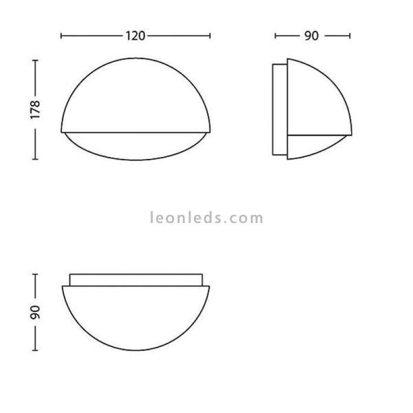 Dimensions Applique murale LED Dust anthracite extérieur IP44 Philips | Éclairage LeonLeds