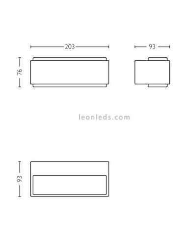 Dimensiones aplique LED de pared rectangular Stratosphere antracita 4000k  exterior| LeonLeds Iluminación
