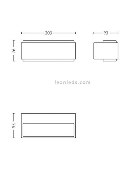 Dimensiones aplique LED de pared rectangular Stratosphere antracita 4000k  exterior| LeonLeds Iluminación