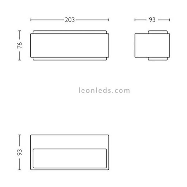Dimensiones aplique LED de pared rectangular Stratosphere antracita 4000k  exterior| LeonLeds Iluminación
