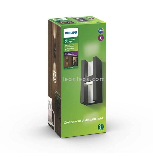 Aplique LED exterior de pared IP44 Shadow foto del paquete marca Philips | LeonLeds Iluminación