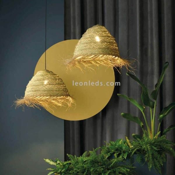 Candeeiro suspenso Samira em ráfia natural ACB interior | Leon Iluminação LED