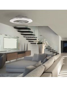 Ventilador de techo LED plateado con mando a distancia y App Alisio XL Mantra | LeonLeds 2