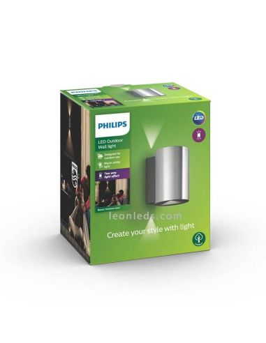 Aplique de pared exterior LED IP44 acero inoxidable Buxus foto del paquete marca Philips | LeonLeds Iluminación