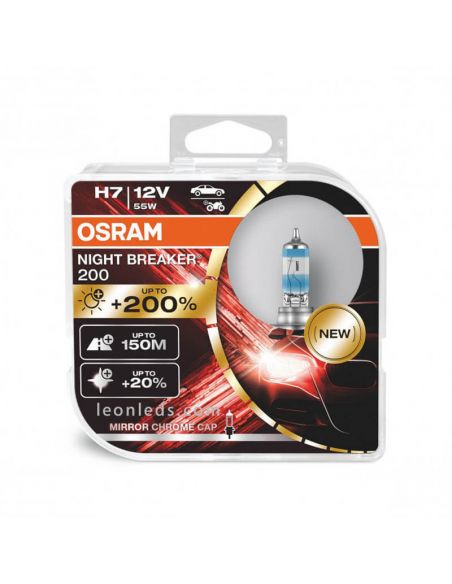 Pack de 2 Lâmpadas H7 Night Breaker 200 + 200% 64210NB200-HCB Osram | Leon Iluminação LED