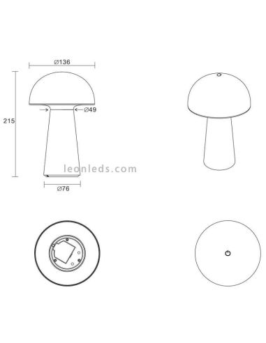 Lámpara pórtatil LED USB para exterior Lennon | LeónLeds Iluminación | lámpara seta blanca medidas