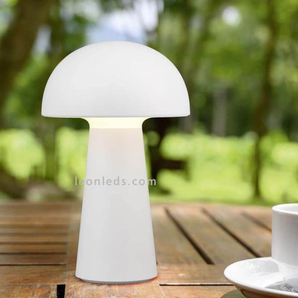 Lámpara pórtatil LED USB para exterior Lennon | LeónLeds Iluminación | lámpara seta blanca para mesa terraza