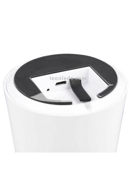 Lámpara pórtatil LED USB para exterior Lennon | LeónLeds Iluminación | lámpara seta blanca con carga USB