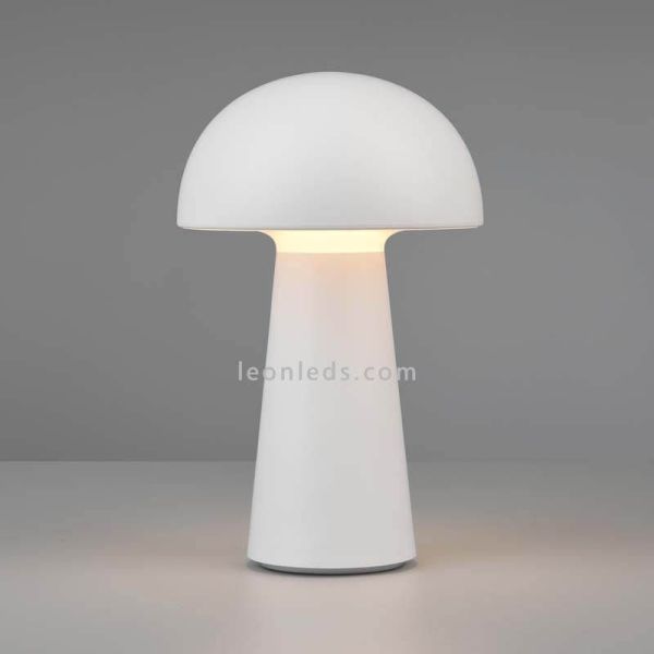 Lámpara pórtatil LED USB para exterior Lennon | LeónLeds Iluminación | lámpara seta blanca con fondo gris