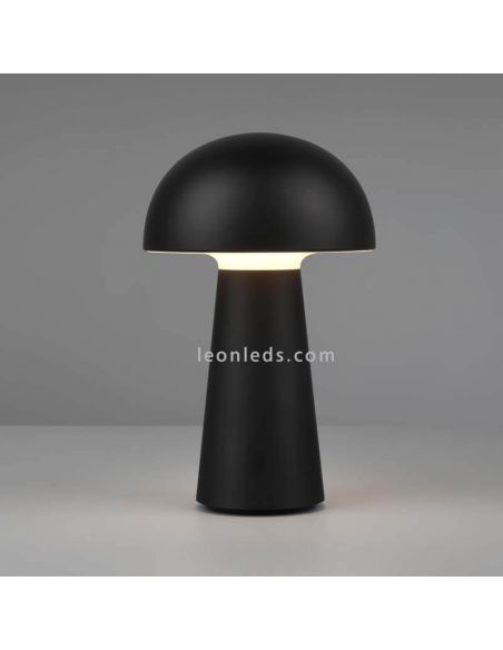 Lámpara pórtatil LED USB para exterior Lennon | LeónLeds Iluminación | lámpara seta negra encendida fondo gris
