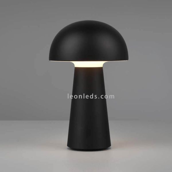 Lámpara pórtatil LED USB para exterior Lennon | LeónLeds Iluminación | lámpara seta negra encendida fondo gris
