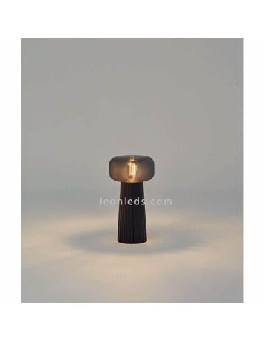 Candeeiro de mesa preto de plástico e vidro para interior Faro Mantra Iluminación | Leon Iluminação LED