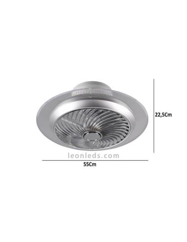 Ventilador Plafón LED Cromado serie Narvik dimensiones marca Trio Lighting | LeonLeds Iluminación