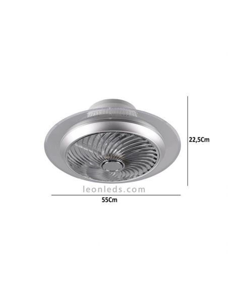 Ventilador Plafón LED Cromado serie Narvik dimensiones marca Trio Lighting | LeonLeds Iluminación