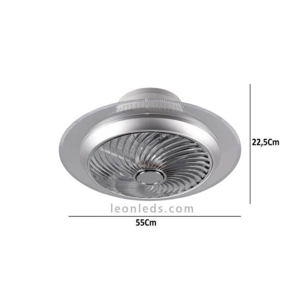 Ventilador Plafón LED Cromado serie Narvik dimensiones marca Trio Lighting | LeonLeds Iluminación