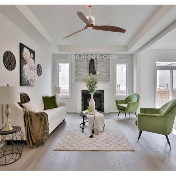 Ventilateur de plafond à DEL Ventilateur déco en bois et cuivre photo de l'environnement 33399 | leonleds