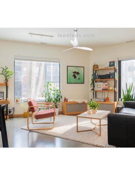 Ventilador de Techo Blanco Brillo Eterfan con motor DC foto de ambiente Faro Barcelona  | LeonLeds