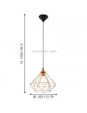 Lámpara de techo de metal cobre Tarbes 1XE27 Eglo dimensiones| LeonLeds