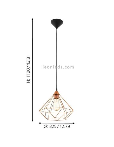 Lámpara de techo de metal cobre Tarbes 1XE27 Eglo dimensiones| LeonLeds