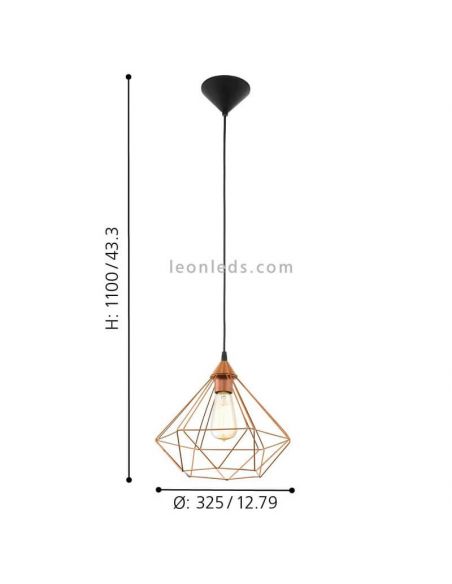 Plafonnier métal cuivré Tarbes 1XE27 Dimensions Eglo | leonleds