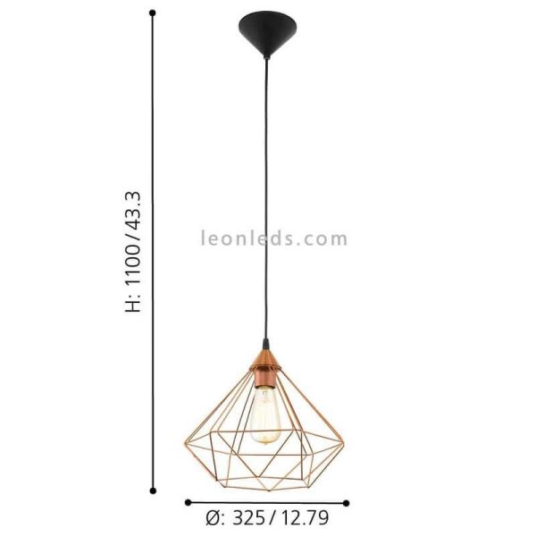 Lámpara de techo de metal cobre Tarbes 1XE27 Eglo dimensiones| LeonLeds