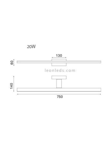Dimensiones aplique LED Morne para espejo de baño grande 20W Mantra Iluminación | LeonLeds