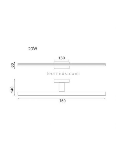 Dimensiones aplique LED Morne para espejo de baño grande 20W Mantra Iluminación | LeonLeds