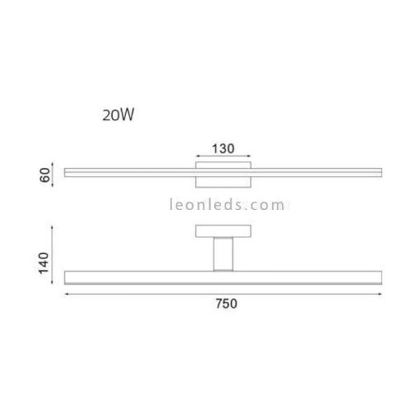 Dimensiones aplique LED Morne para espejo de baño grande 20W Mantra Iluminación | LeonLeds