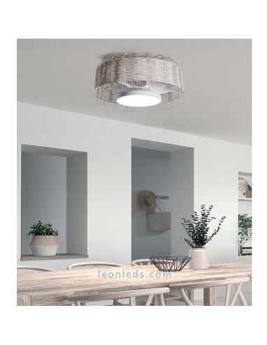 Ventilador de techo LED mimbre para interior blanco Mara foto de ambiente MDC | LeonLeds Iluminación